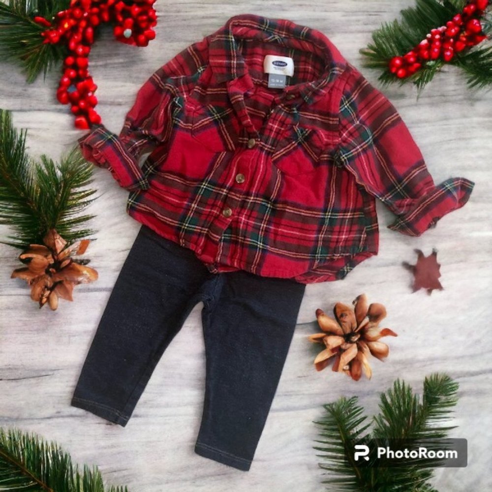 Flannel and Jean Leggings Bundle 12-18 Months